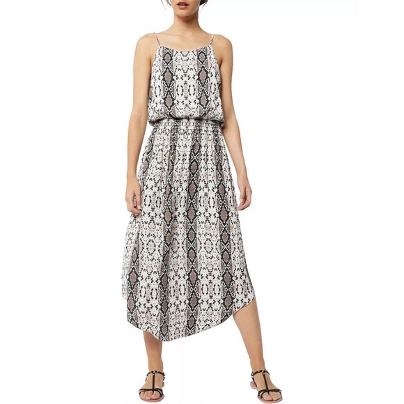 Print Silky Shirred Waist Midi Dress 